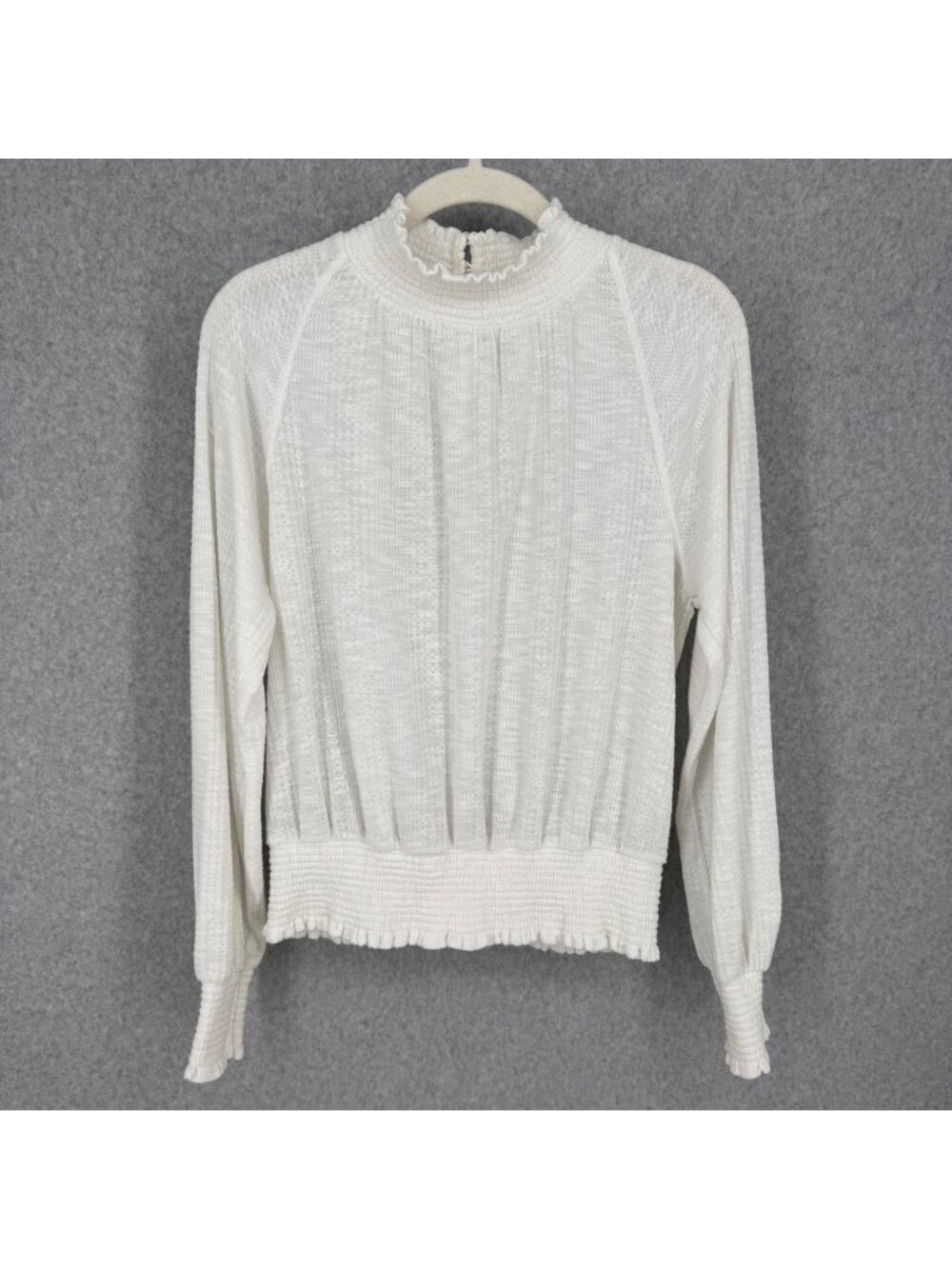Free People Boulevard Textured Mock Neck Top Size S White Lightweight Flowy LS